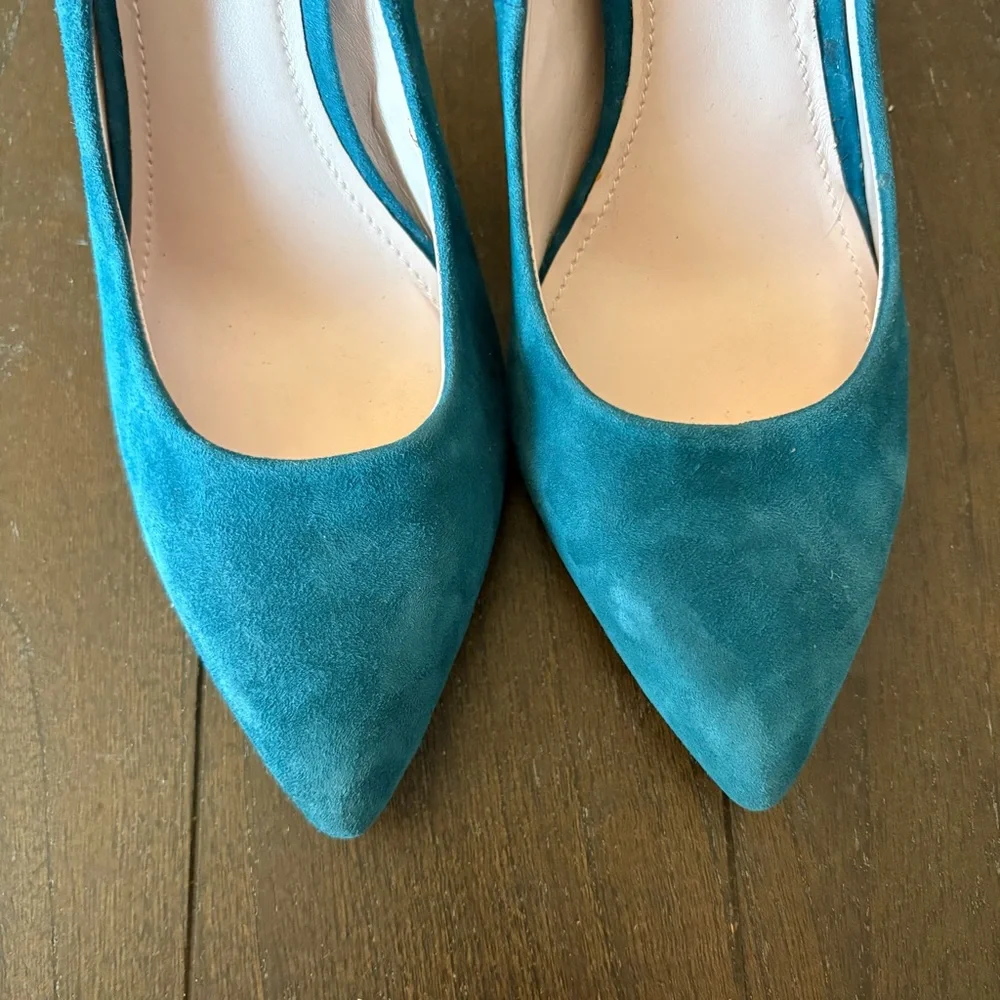 Vince‎ Camuto Cynthea Turquoise Teal Suede Leather Heels Pumps Size 9 - Picture 6 of 12